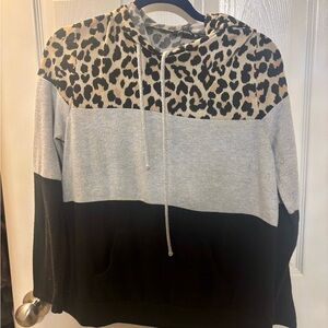 Pink Clover Color Block Leopard Print Hoodie